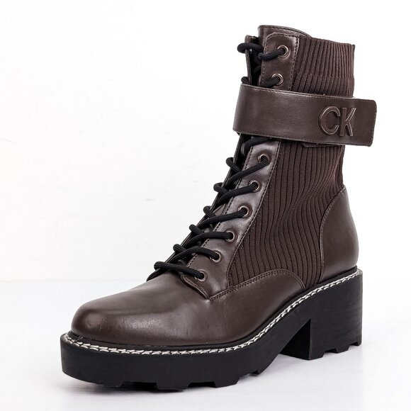 Calvin Klein Women Carabel Brown Vegan Leather Platform Combat Boots size 9 - Picture 3 of 8